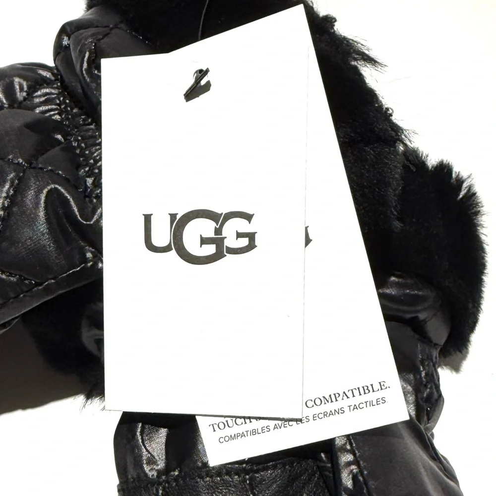UGG Black Quilted Touchscreen Leather Gloves NWT